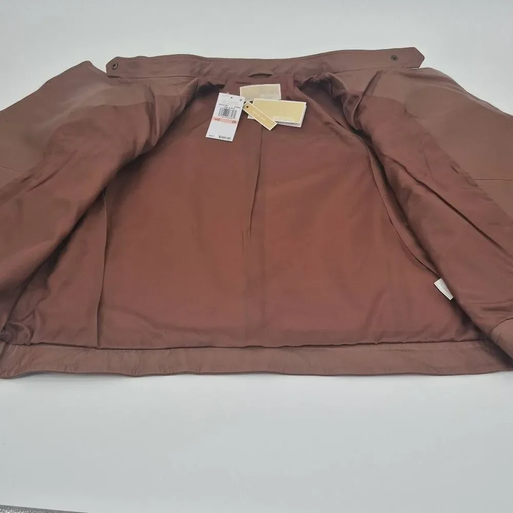 Michael Kors Women's Plus 2X Brown Leather Moto Jacket